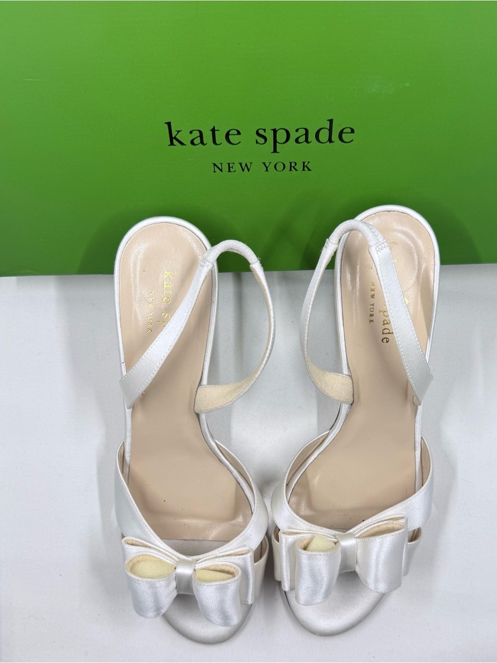 kate spade White Satin Bow Slingback Heels NWOT